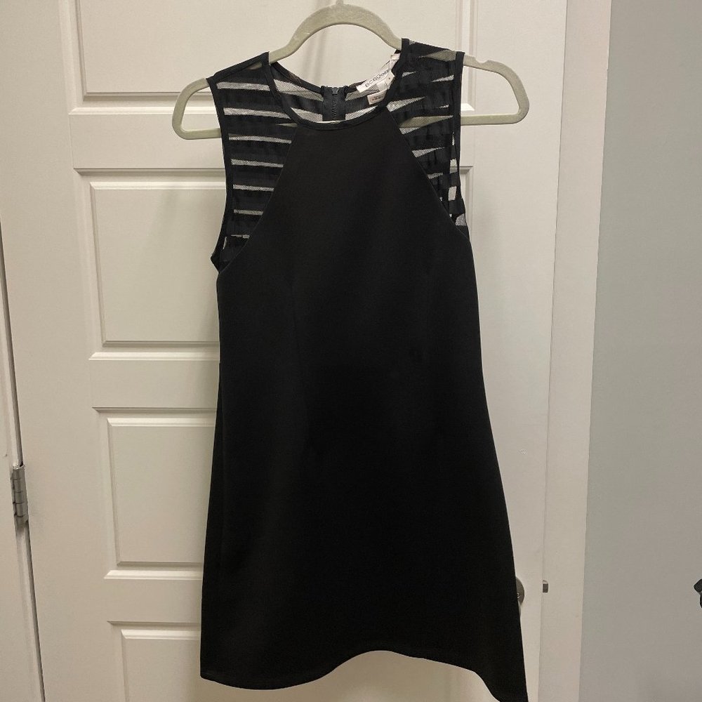 BCBGGeneration Black Cocktail Dress with Sheer Stripes